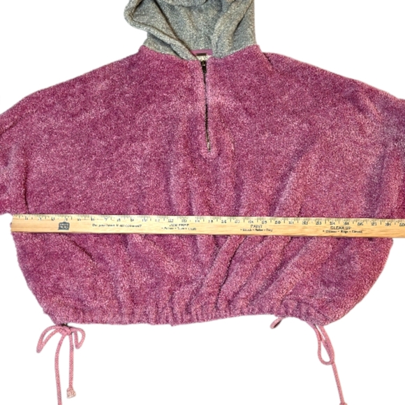 Free People Fuzzy Cropped Oversized Half Zip Soft Hoodie Pink Gray Large - Picture 8 of 11